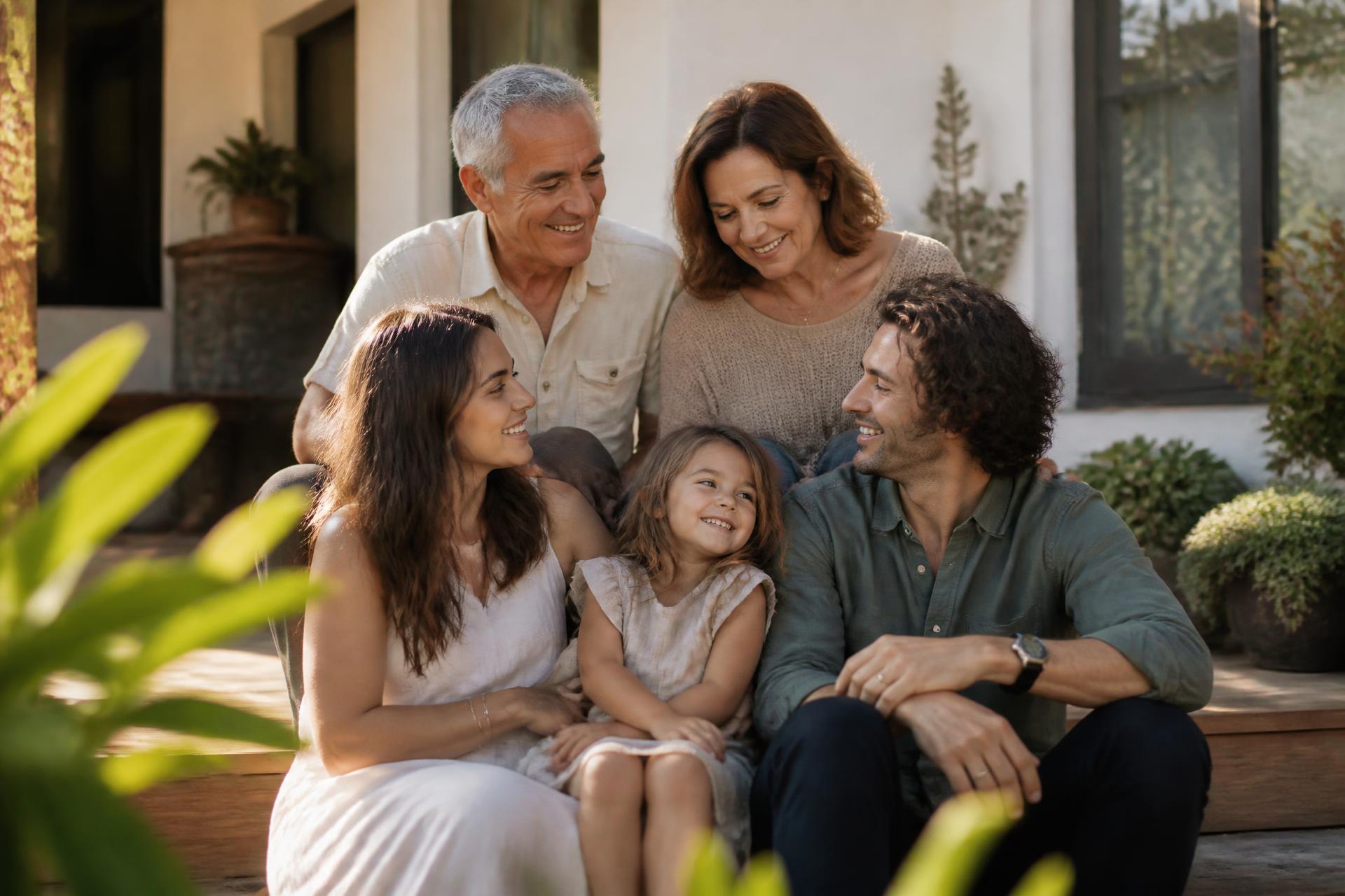 A multigenerational family together at home in Los Angeles